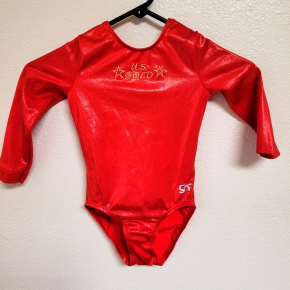 GK Elite Red Sparkly Long Sleeve Leotard - Picture 1 of 4
